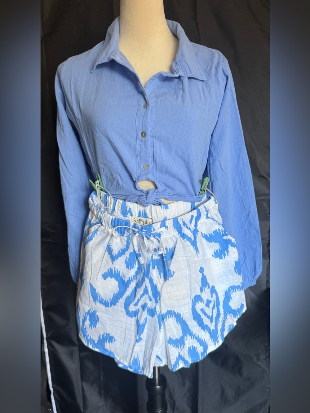 Light Blue Ikat Drawstring Women’s Shorts